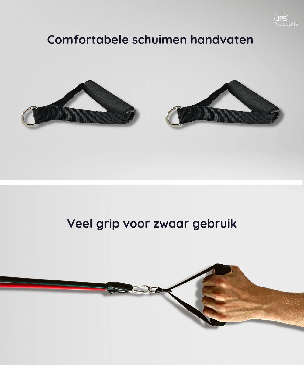 JPS Sports® Resistance Bands Set - Fitness Elastiek - Weerstandsbanden - Handvaten - Enkelbanden - Draagtas - tot 55KG JPS Sports® Resistance Bands Set - Fitness Elastiek - Weerstandsbanden - Handvaten - Enkelbanden - Draagtas - Tot 55KG -Fitnessapparatuur Serie Winkel 1000x1200 2