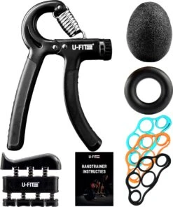 U-Fit One 7 Delige Handtrainer Set - Verstelbare Handgrip - Handknijper - Knijphalter - Stressbal - Vingertrainer - Onderarm Trainer