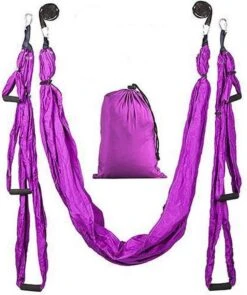 Yoga Aerial Swing Hangmat Compleet Systeem Met 3 Sets Handgrepen Gewicht Tot 300kg Paars -Fitnessapparatuur Serie Winkel 1005x1200 3