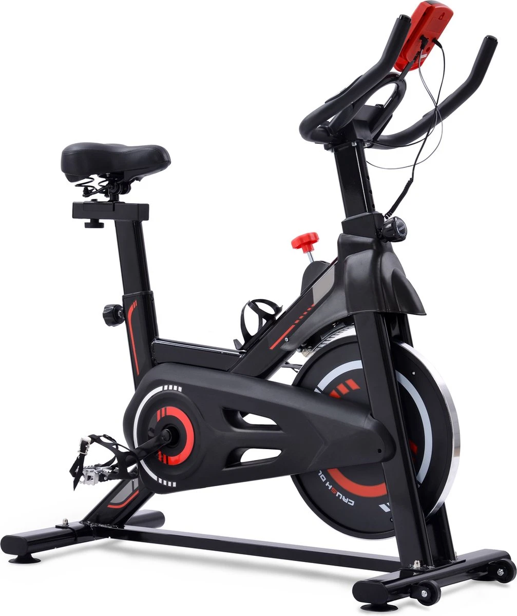 Indoor cycling fiets met magnetische weerstand - stationaire cardiogym hometrainer - 6 kg vliegwiel en verstelbaar comfortabel zitje - zwart en rood Indoor Cycling Fiets Met Magnetische Weerstand - Stationaire Cardiogym Hometrainer - 6 Kg Vliegwiel En Verstelbaar Comfortabel Zitje - Zwart En Rood -Fitnessapparatuur Serie Winkel