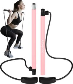 Pilates Bar - Pilates Stick - Fitness Bar - Pilates Stok - Fitness Stick - Yoga Stok - Fitness Materiaal Voor Thuis - Weerstandsbanden - Resistance Band Set - Sport Elastiek Banden - Fitness Elastiek - Fitness - Booty Band + Trainingsschema Roze