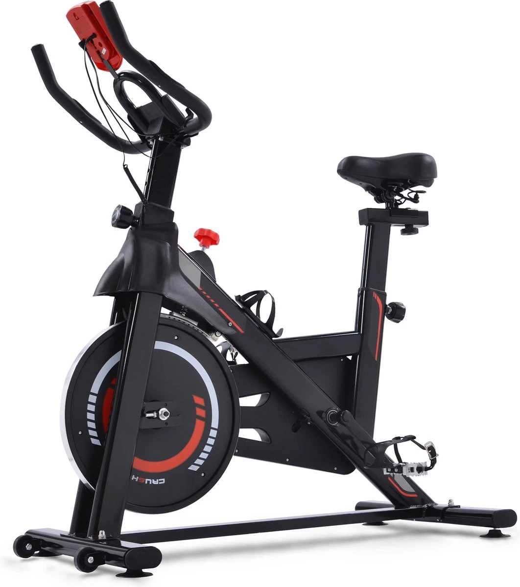 Indoor cycling fiets met magnetische weerstand - stationaire cardiogym hometrainer - 6 kg vliegwiel en verstelbaar comfortabel zitje - zwart en rood Indoor Cycling Fiets Met Magnetische Weerstand - Stationaire Cardiogym Hometrainer - 6 Kg Vliegwiel En Verstelbaar Comfortabel Zitje - Zwart En Rood -Fitnessapparatuur Serie Winkel