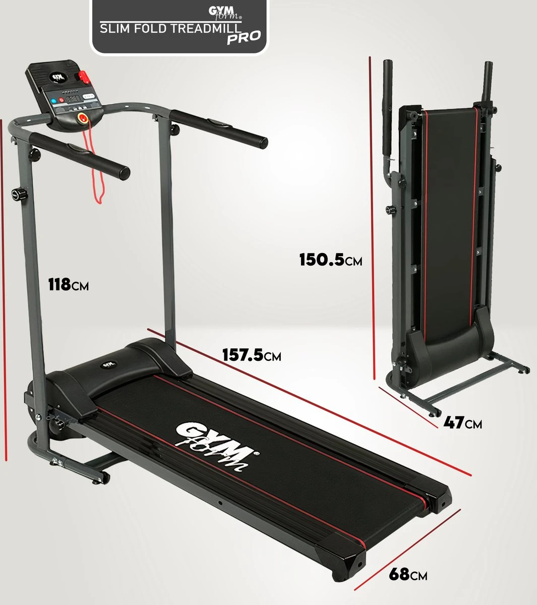 Gymform Slim Fold PRO - Loopband Inklapbaar - Opvouwbaar - Wandelband - LCD display - met Hartslagmeter Gymform Slim Fold PRO - Loopband Inklapbaar - Opvouwbaar - Wandelband - LCD Display - Met Hartslagmeter -Fitnessapparatuur Serie Winkel