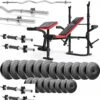 Halterbank Inc. 105 Kg GEWICHTEN - Sportbank - Fitnessbank + Halterschijven + 2 Halterstangen + 4 Dumbbell Stangen - Multifunctioneel - Volledig Instelbaar – Opklapbaar -Fitnessapparatuur Serie Winkel 1088x1200 2