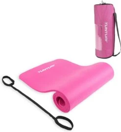 Tunturi Fitnessmat Met Draagtas - Yogamat - Sportmat Gemaakt Van Zacht NBR Materiaal - 180 X 60 X 1,5cm - Roze - Incl. Gratis Fitness App