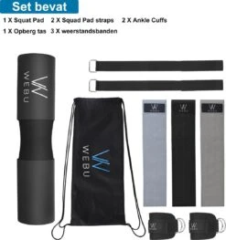 WEBU 9 Delige Fitness / Sportschool Set - Barbell Squat Pad - Nekbeschermer – Premium Weerstandsbanden – Resistance Band Set - Ankle Strap -Fitnessapparatuur Serie Winkel 1125x1200 3
