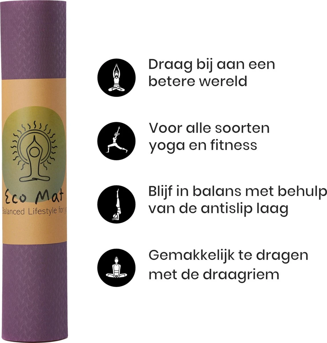 Eco Yoga Mat - Inclusief Draagriem - Anti Slip - Extra Dik (6 mm) - 183 x 61 x 0,6 cm - Paars/Roze - Diverse kleuren Eco Yoga Mat - Inclusief Draagriem - Anti Slip - Extra Dik (6 Mm) - 183 X 61 X 0,6 Cm - Paars/Roze - Diverse Kleuren -Fitnessapparatuur Serie Winkel