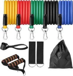 Merkloos Weerstandsbanden - 11delig - Fitness Elastiek Set - Thuis Sporten - Met Draagtas - Able & Borret