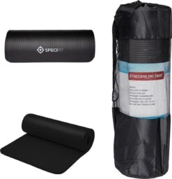 Specifit Fitnessmat Pro Zwart - Yogamat Met Tas En Draagriem - NBR Foam 1,5 Cm Dik - 180 Cm X 60 Cm X 1,5 Cm