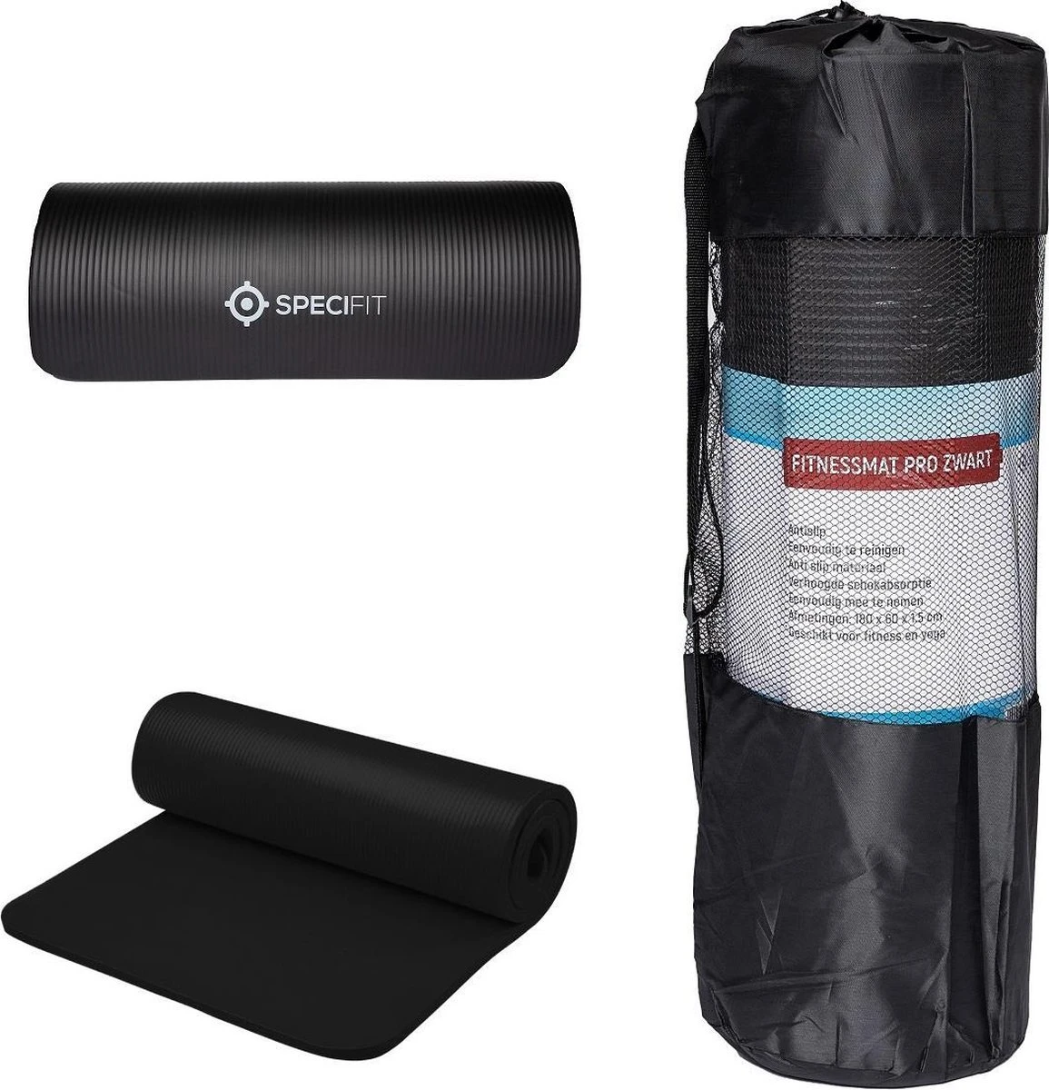 Specifit Fitnessmat Pro Zwart - Yogamat met tas en draagriem - NBR Foam 1,5 cm dik - 180 cm x 60 cm x 1,5 cm Specifit Fitnessmat Pro Zwart - Yogamat Met Tas En Draagriem - NBR Foam 1,5 Cm Dik - 180 Cm X 60 Cm X 1,5 Cm -Fitnessapparatuur Serie Winkel 1155x1200 2