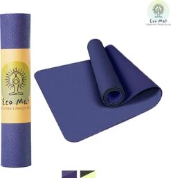Eco Yoga Mat - Inclusief Draagriem - Fitness Mat Anti Slip - Extra Dik (6 Mm) - 183 X 61 X 0,6 Cm - Donker Blauw - Diverse Kleuren - Hoge Korting