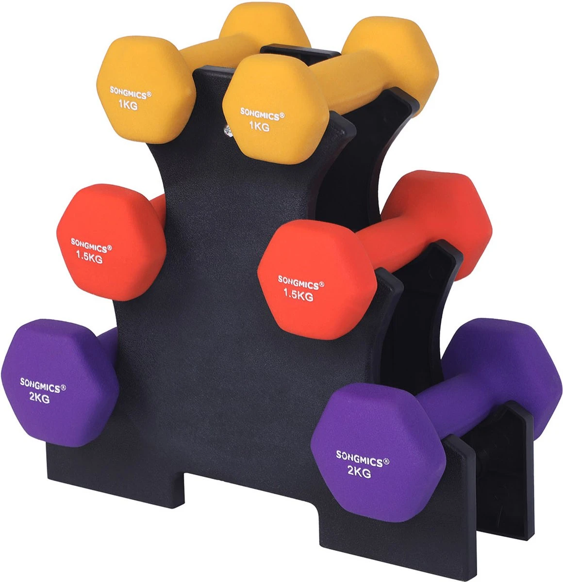 Dumbells - Halterset - Gewichten - Dumbells set - Gewichten fitness - Met halterstandaard - Inclusief 9 kg gewichten- Meerkleurig - Zwart Songmics Dumbells - Halterset - Gewichten - Dumbells Set - Gewichten Fitness - Met Halterstandaard - Inclusief 9 Kg Gewichten- Meerkleurig - Zwart -Fitnessapparatuur Serie Winkel 1160x1200 6