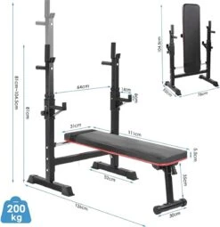 Bench Press - Halterbank - Sportbank - Fitnessbank - Multifunctioneel - Opvouwbaar - Volledig Instelbaar - Max Belasting 200kg -Fitnessapparatuur Serie Winkel 1161x1200 7
