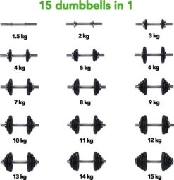 Tunturi Gewichten Gietijzer Totaal 15kg - Halterset Met Schroefsluiting - Dumbbell Set - 1 Halterstang - 30mm - Incl. Gratis Fitness App -Fitnessapparatuur Serie Winkel 1162x1200 8