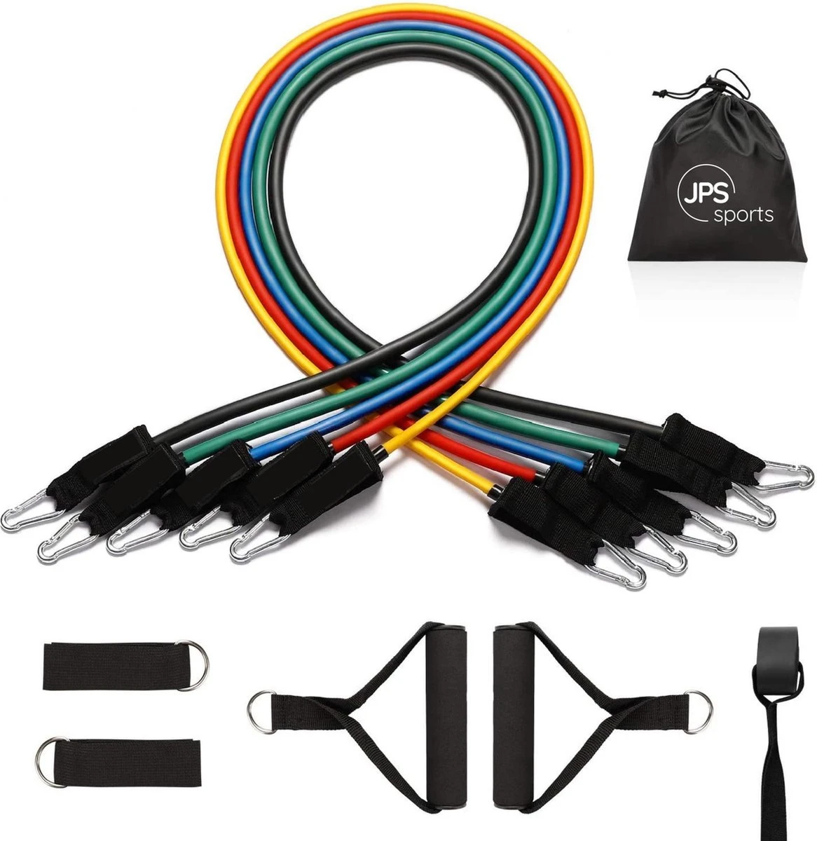 JPS Sports® Resistance Bands Set - Fitness Elastiek - Weerstandsbanden - Handvaten - Enkelbanden - Draagtas - tot 55KG JPS Sports® Resistance Bands Set - Fitness Elastiek - Weerstandsbanden - Handvaten - Enkelbanden - Draagtas - Tot 55KG -Fitnessapparatuur Serie Winkel 1166x1200 9