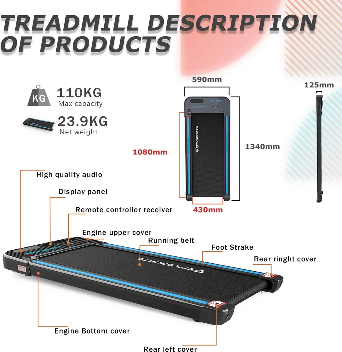 Citysports Loopband WP2 - Wandelband - LCD - Bluetooth - Fitnessapparatuur - 1-6km/h- Loopband voor thuis/kantoor Citysports Loopband WP2 - Wandelband - LCD - Bluetooth - Fitnessapparatuur - 1-6km/h- Loopband Voor Thuis/kantoor -Fitnessapparatuur Serie Winkel