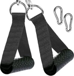 MJ Sports Premium Strap Handles Inclusief 2 Karabijnhaken - Handvatten Set - Voor Krachtstations En Weerstandsbanden - Cable Crossover - Fitness - Handgrepen Met D-ring - Zwart