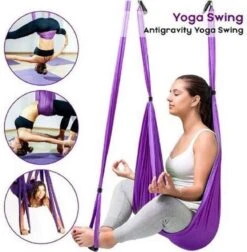 Yoga Aerial Swing Hangmat Compleet Systeem Met 3 Sets Handgrepen Gewicht Tot 300kg Paars