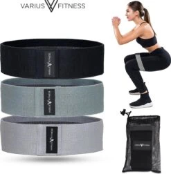Varius Fitness® Pro Weerstandbanden - Resistance Bands - Bootybands - Hoge Kwaliteit - 3 Stuks - Inclusief Opbergzakje - Workout - Yoga - Benen En Billen - Thuis Sporten - Squat Bands