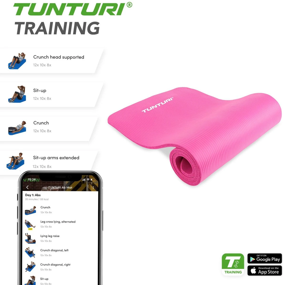 Tunturi fitnessmat - Yogamat - Sportmat gemaakt van zacht NBR materiaal - 180 x 60 x 1,5cm - Roze - Incl. gratis fitness app Tunturi Fitnessmat - Yogamat - Sportmat Gemaakt Van Zacht NBR Materiaal - 180 X 60 X 1,5cm - Roze - Incl. Gratis Fitness App -Fitnessapparatuur Serie Winkel 1188x1200 12