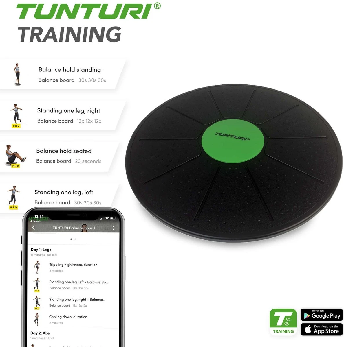 Tunturi Verstelbaar Balans bord - Balance board - Zwart/Groen - Incl. gratis fitness app Tunturi Verstelbaar Balans Bord - Balance Board - Zwart/Groen - Incl. Gratis Fitness App -Fitnessapparatuur Serie Winkel 1188x1200 16