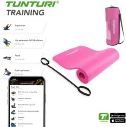 Tunturi Fitnessmat Met Draagtas - Yogamat - Sportmat Gemaakt Van Zacht NBR Materiaal - 180 X 60 X 1,5cm - Roze - Incl. Gratis Fitness App -Fitnessapparatuur Serie Winkel 1188x1200 24
