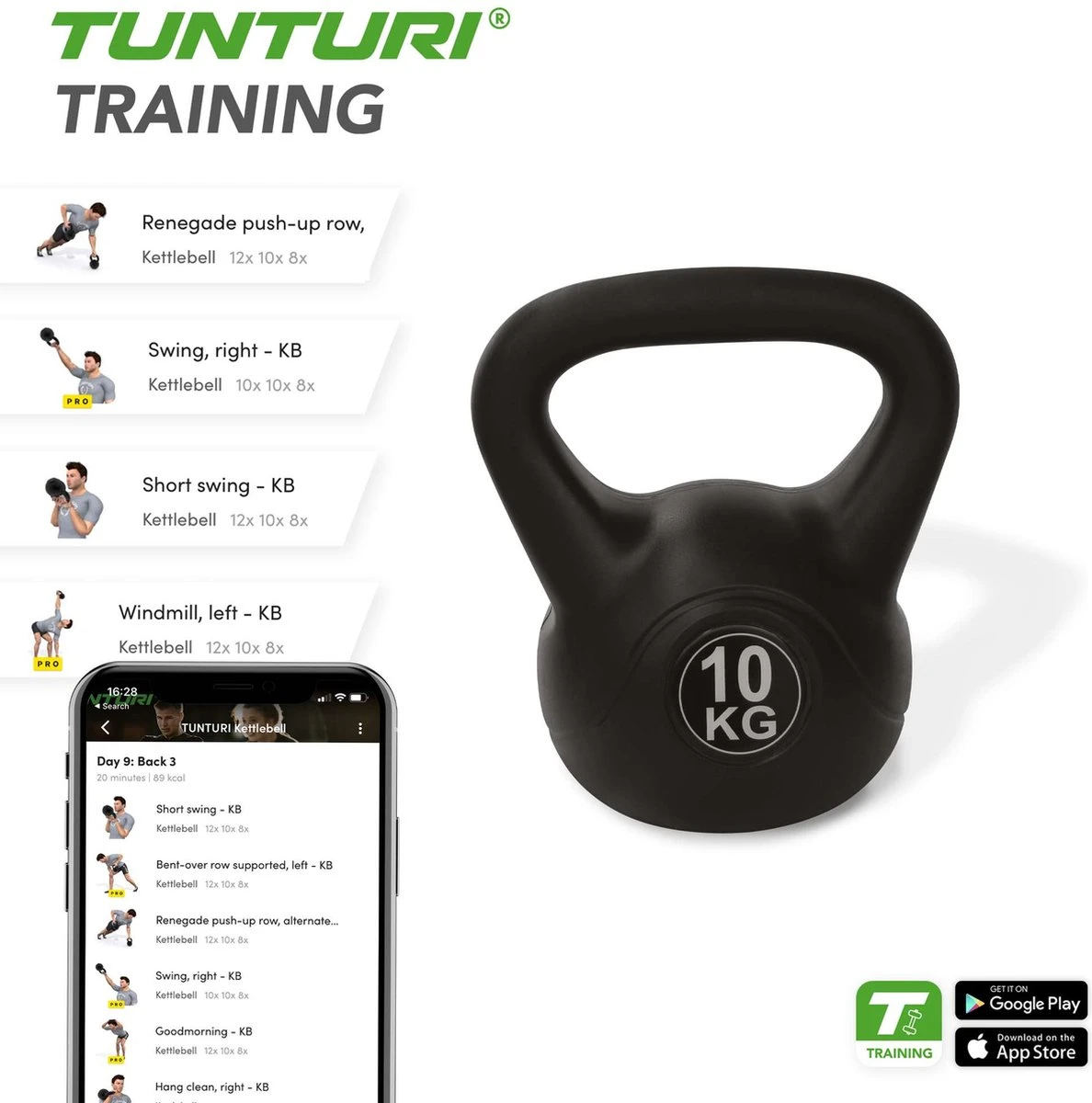 Tunturi PVC Kettle Bell - Kettlebell - 10 kg - Incl. gratis fitness app Tunturi PVC Kettle Bell - Kettlebell - 10 Kg - Incl. Gratis Fitness App -Fitnessapparatuur Serie Winkel 1188x1200 36