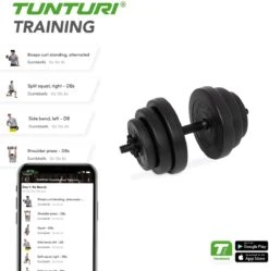 Tunturi Dumbbellset - Halterset - Totaal 15 Kg - Zwart Vinyl - Incl. Gratis Fitness App -Fitnessapparatuur Serie Winkel 1188x1200 40