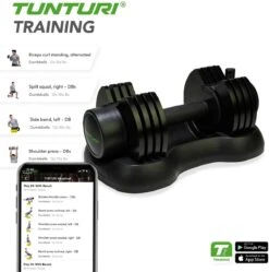 Tunturi Verstelbare Halterset - Dumbbellset - Selector Dumbbell - Dumbbells - Halters - 2,5kg Tot 25kg - Incl. Gratis Fitness App -Fitnessapparatuur Serie Winkel 1188x1200 45