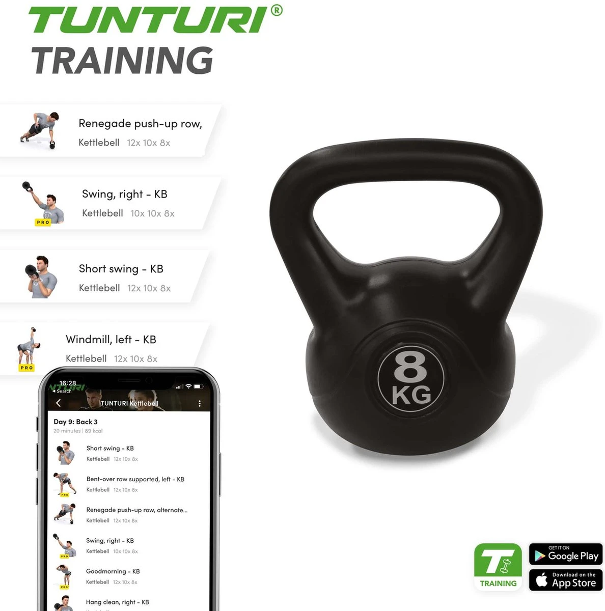 Tunturi PVC Kettle Bell - Kettlebell - 8 kg - Incl. gratis fitness app Tunturi PVC Kettle Bell - Kettlebell - 8 Kg - Incl. Gratis Fitness App -Fitnessapparatuur Serie Winkel 1188x1200 50