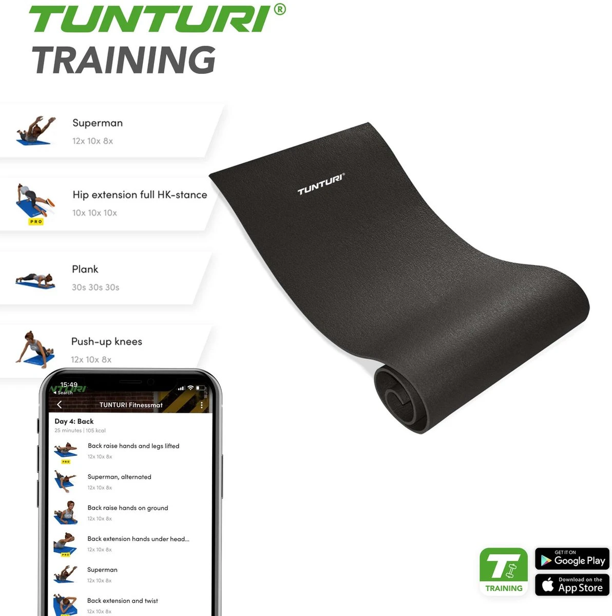 Tunturi XPE Fitnessmat - Oefenmat - 160 cm x 60 cm x 0,7 cm - Zwart - Incl. gratis fitness app Tunturi XPE Fitnessmat - Oefenmat - 160 Cm X 60 Cm X 0,7 Cm - Zwart - Incl. Gratis Fitness App -Fitnessapparatuur Serie Winkel 1192x1200 11