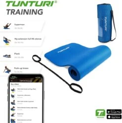 Tunturi Fitnessmat Met Draagtas - Yogamat - Sportmat Gemaakt Van Zacht NBR Materiaal - 180 X 60 X 1,5cm - Blauw - Incl. Gratis Fitness App -Fitnessapparatuur Serie Winkel 1192x1200 12