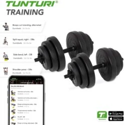 Tunturi Gewichten - Halterset - Dumbbell Set - 2 Stuks - Totaal 28kg - Zwart - Vinyl - Incl. Gratis Fitness App -Fitnessapparatuur Serie Winkel 1192x1200 19