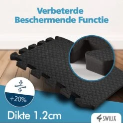 SWILIX ® Puzzelmat - 9 Stuks - 180x180 X1.2 (9 X 60x60cm) - 3,25 M2 - Zachte Vloermat - Zwart -Fitnessapparatuur Serie Winkel 1195x1200 11