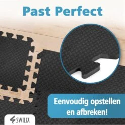 SWILIX ® Puzzelmat - 9 Stuks - 180x180 X1.2 (9 X 60x60cm) - 3,25 M2 - Zachte Vloermat - Zwart -Fitnessapparatuur Serie Winkel 1195x1200 12