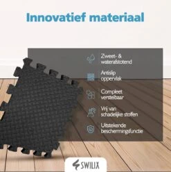 SWILIX ® Puzzelmat - 6 Stuks - 180x120 X2cm (6 X 60x60cm) - 2,20 M2 - Zachte Vloermat - Zwart 6 SWILIX ® Puzzelmat - 6 Stuks - 180x120 X2cm (6 X 60x60cm) - 2,20 M2 - Zachte Vloermat - Zwart -Fitnessapparatuur Serie Winkel 1195x1200 9