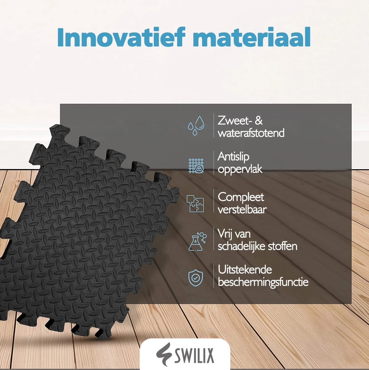SWILIX ® Puzzelmat - 6 Stuks - 180x120 x2cm (6 x 60x60cm) - 2,20 m2 - Zachte Vloermat - Zwart SWILIX ® Puzzelmat - 6 Stuks - 180x120 X2cm (6 X 60x60cm) - 2,20 M2 - Zachte Vloermat - Zwart -Fitnessapparatuur Serie Winkel 1195x1200 9