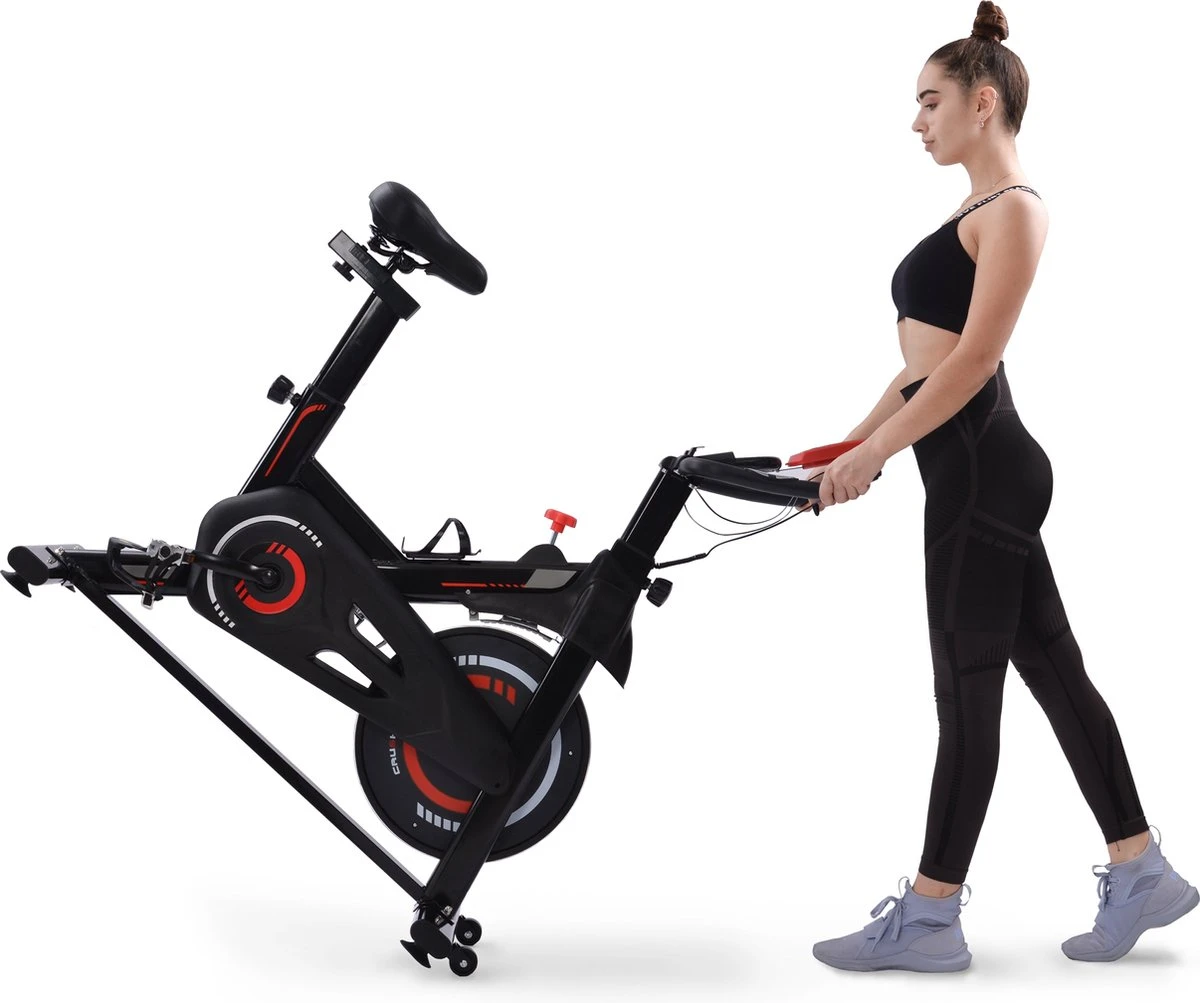 Indoor cycling fiets met magnetische weerstand - stationaire cardiogym hometrainer - 6 kg vliegwiel en verstelbaar comfortabel zitje - zwart en rood Indoor Cycling Fiets Met Magnetische Weerstand - Stationaire Cardiogym Hometrainer - 6 Kg Vliegwiel En Verstelbaar Comfortabel Zitje - Zwart En Rood -Fitnessapparatuur Serie Winkel