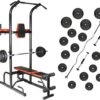 Fitness Trainer - Pull Up Toren - Dip Station – Push Up Bar - Dip Rack Halterbank Inc. 50 Kg GEWICHTEN + Sportbank Fitnessbank + Halterschijven + 3 Halterstangen - Multifunctioneel - Volledig Instelbaar - Opklapbaar -Fitnessapparatuur Serie Winkel 1200x1017 3