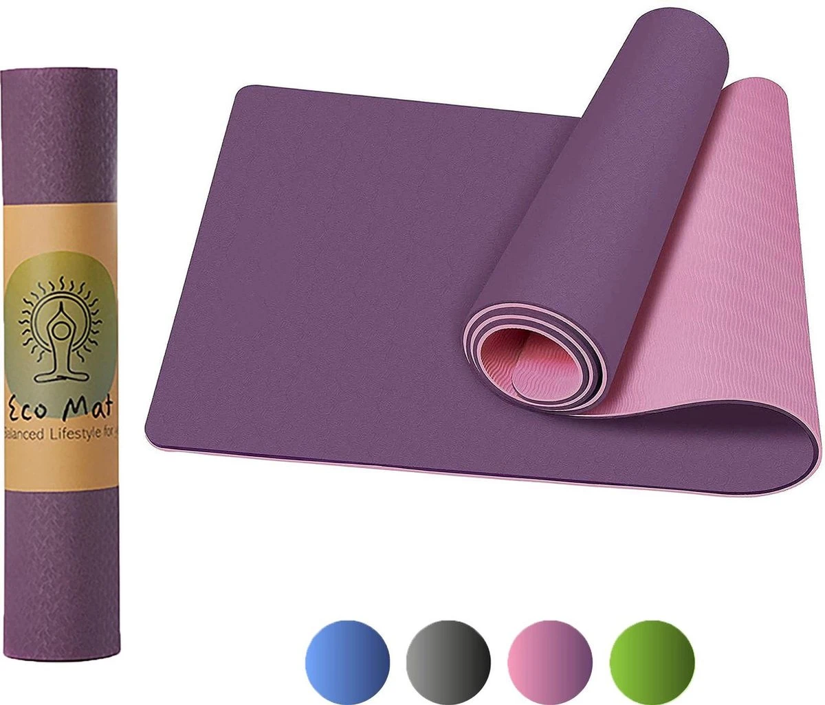 Eco Yoga Mat - Inclusief Draagriem - Anti Slip - Extra Dik (6 mm) - 183 x 61 x 0,6 cm - Paars/Roze - Diverse kleuren Eco Yoga Mat - Inclusief Draagriem - Anti Slip - Extra Dik (6 Mm) - 183 X 61 X 0,6 Cm - Paars/Roze - Diverse Kleuren -Fitnessapparatuur Serie Winkel 1200x1026 3
