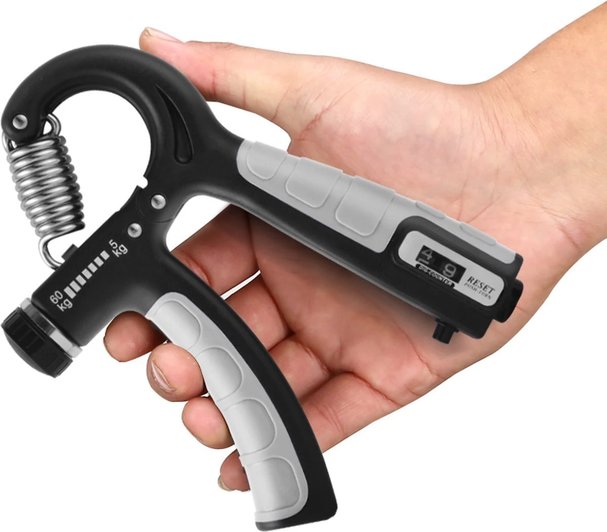 Handgrip Trainer Pro, fitness - Verstelbaar- Handknijper - Onderarm Trainer - Grip Trainer - Met Teller - 5 tot 60KG - Grijs Zwart Handgrip Trainer Pro, Fitness - Verstelbaar- Handknijper - Onderarm Trainer - Grip Trainer - Met Teller - 5 Tot 60KG - Grijs Zwart -Fitnessapparatuur Serie Winkel 1200x1053 2