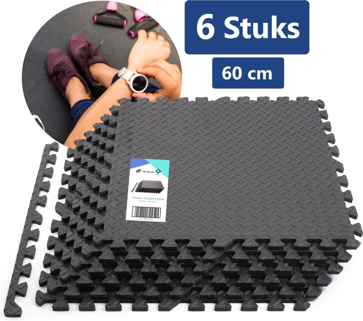 Sport Puzzelmat - Fitnessmat - 6 Stuks van 60x60x1,2cm - Sportmat met Antislip - Yogamat - Geluidabsorberend EVA - Totaal 180x120cm - 2,16m² - Zwart Sport Puzzelmat - Fitnessmat - 6 Stuks Van 60x60x1,2cm - Sportmat Met Antislip - Yogamat - Geluidabsorberend EVA - Totaal 180x120cm - 2,16m² - Zwart -Fitnessapparatuur Serie Winkel 1200x1059 1