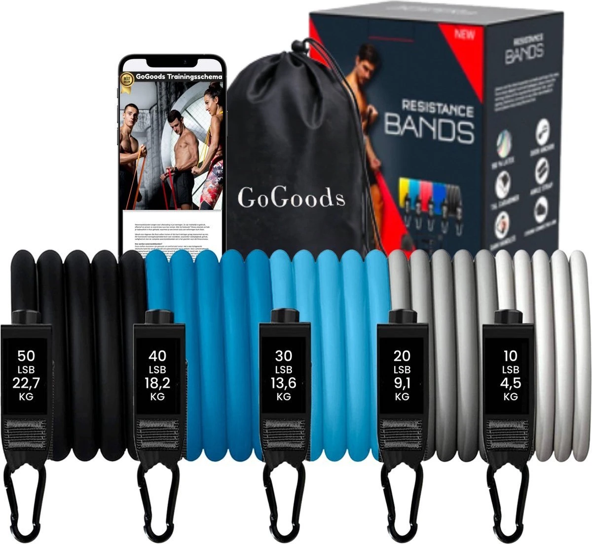 GoGoods® Resistance Band - 15-delige Weerstandsbanden Set - 70kg Totaal - Fitness Elastieken - Met Handvaten / Enkelbanden GoGoods® Resistance Band - 15-delige Weerstandsbanden Set - 70kg Totaal - Fitness Elastieken - Met Handvaten / Enkelbanden -Fitnessapparatuur Serie Winkel 1200x1102 4
