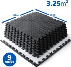 SWILIX ® Puzzelmat - 9 Stuks - 180x180 X1.2 (9 X 60x60cm) - 3,25 M2 - Zachte Vloermat - Zwart