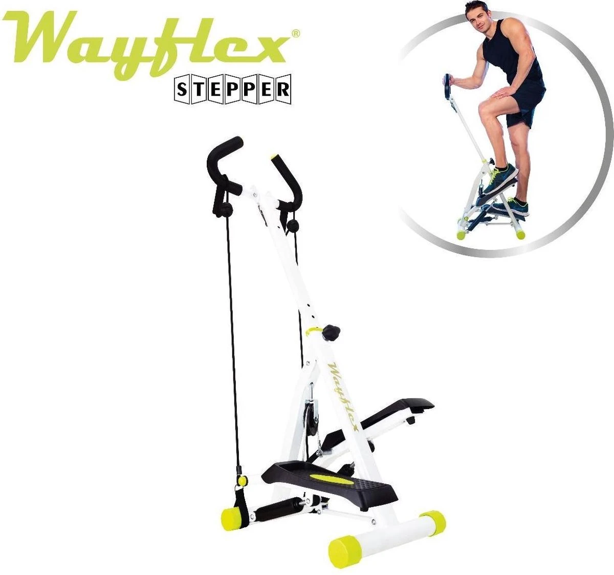 Wayflex - Opvouwbare stepper - Hometrainer - Fitness stepper - fitnesstrainer - Wit/Zwart Wayflex - Opvouwbare Stepper - Hometrainer - Fitness Stepper - Fitnesstrainer - Wit/Zwart -Fitnessapparatuur Serie Winkel