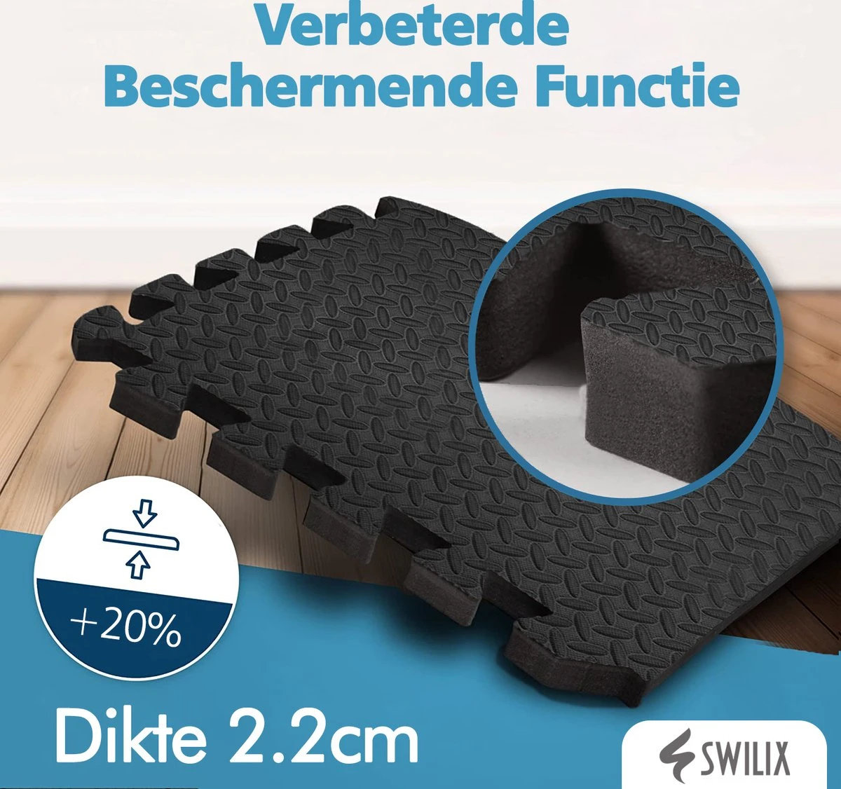 SWILIX ® Puzzelmat - 6 Stuks - 180x120 x2cm (6 x 60x60cm) - 2,20 m2 - Zachte Vloermat - Zwart SWILIX ® Puzzelmat - 6 Stuks - 180x120 X2cm (6 X 60x60cm) - 2,20 M2 - Zachte Vloermat - Zwart -Fitnessapparatuur Serie Winkel 1200x1126 2