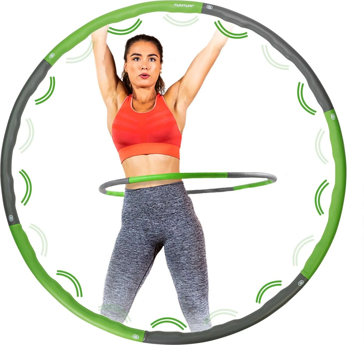 Tunturi Fitness Hoelahoep - Fitness Hoepel - Fitness Hulahoop - 1,8 Kg - Groen/Grijs - Incl. Gratis Fitness App
