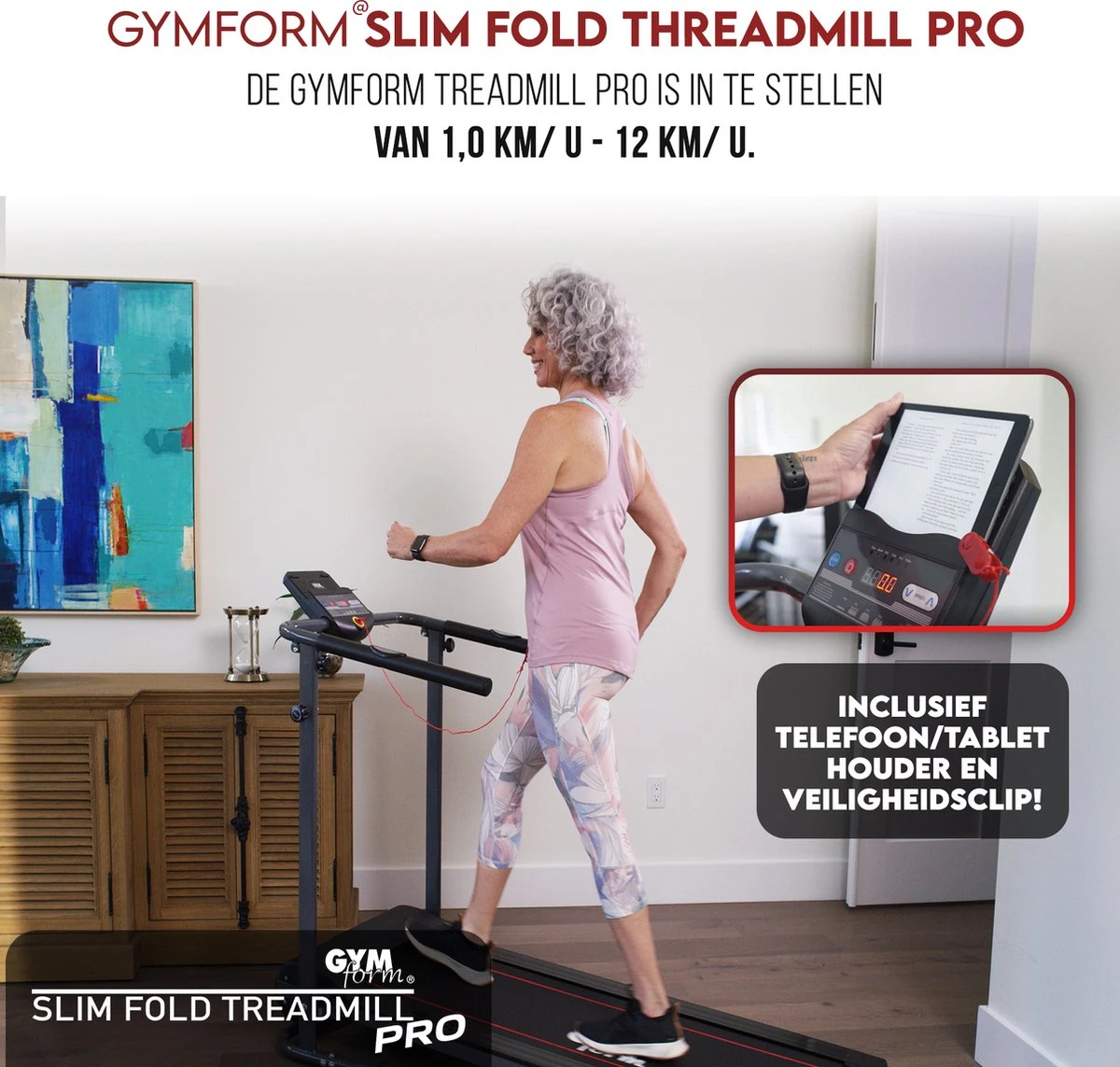 Gymform Slim Fold PRO - Loopband Inklapbaar - Opvouwbaar - Wandelband - LCD display - met Hartslagmeter Gymform Slim Fold PRO - Loopband Inklapbaar - Opvouwbaar - Wandelband - LCD Display - Met Hartslagmeter -Fitnessapparatuur Serie Winkel