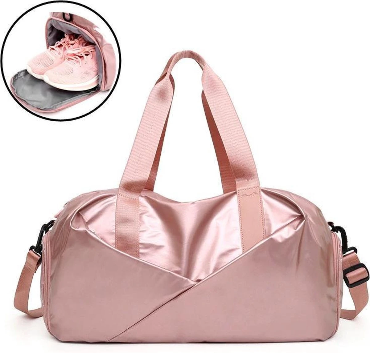 Pink Gloss Duffel Bag | Medium Dames Sport Tas | 30 Liter - Roze Merkloos Pink Gloss Duffel Bag | Medium Dames Sport Tas | 30 Liter - Roze -Fitnessapparatuur Serie Winkel 1200x1147 8