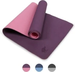 A-FTNSS Yoga Mat | Paars & Roze | 7mm | Anti-Slip | Optimale Grip | Sterke Yoga Mat | Makkelijk Schoon Te Houden